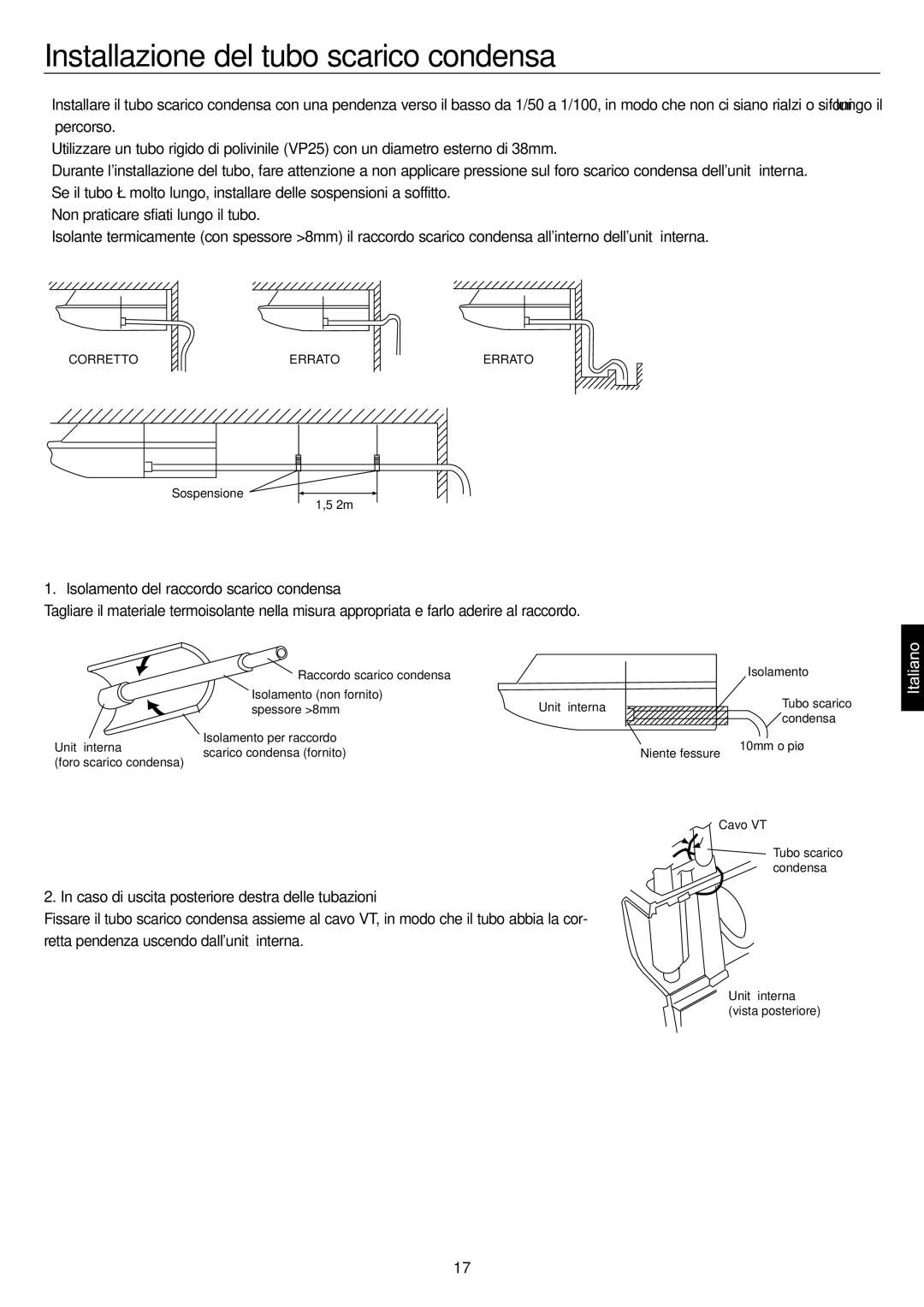 Haier AC36ES1ERA, AC48FS1ERA, AC60FS1ERA Installazione del tubo scarico condensa, Isolamento del raccordo scarico condensa 