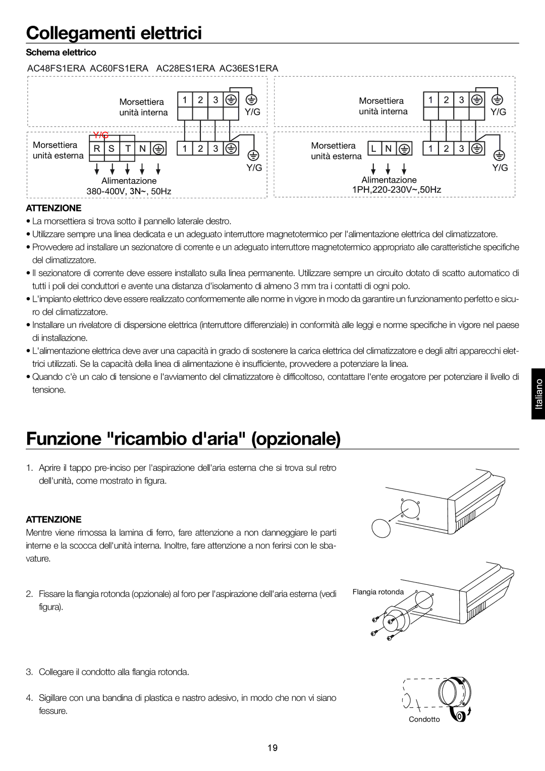 Haier AC28ES1ERA, AC48FS1ERA, AC36ES1ERA Funzione ricambio daria opzionale, Schema elettrico, 380-400V, 3N~, 50Hz 