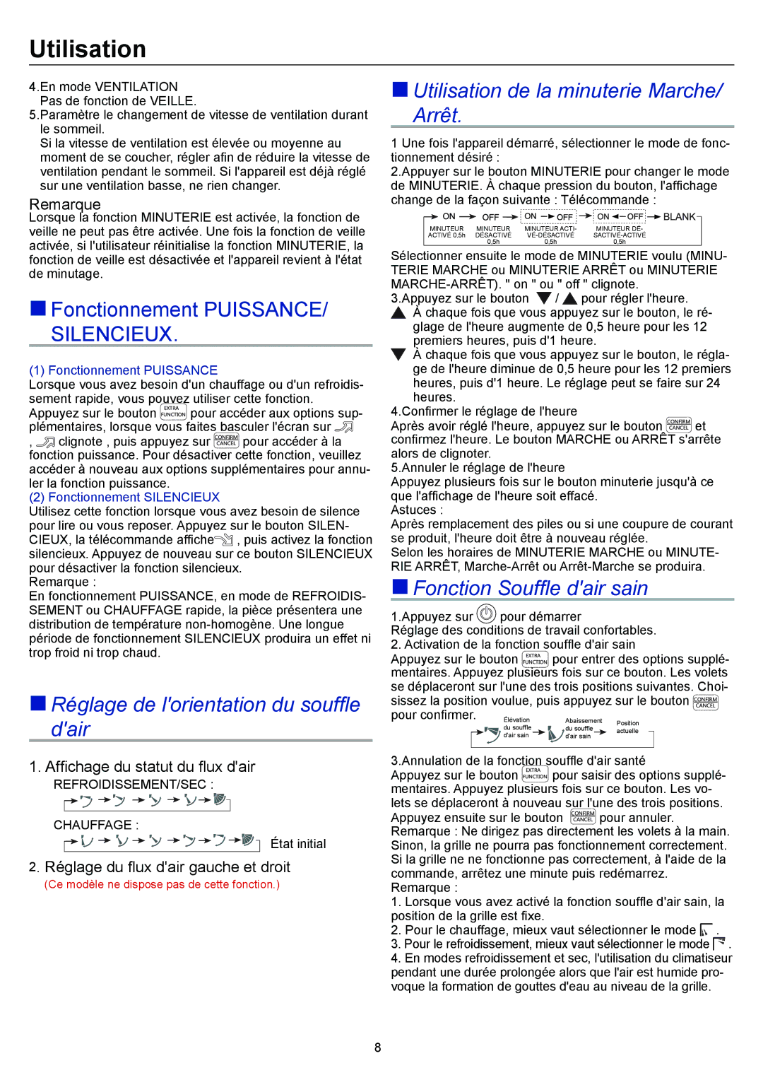 Haier AC60FS1ERA, AC48FS1ERA, AC36ES1ERA, AC28ES1ERA operation manual Remarque, État initial 