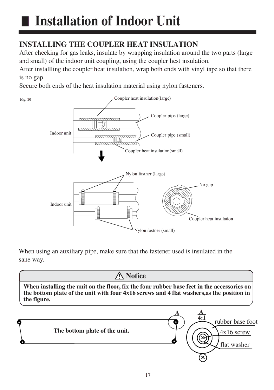 Haier AC282AFERA, AC522AFERA, AC482AFEAA, AC362AFEAA, AC602AFEAA Installing the Coupler Heat Insulation, Flat washer 