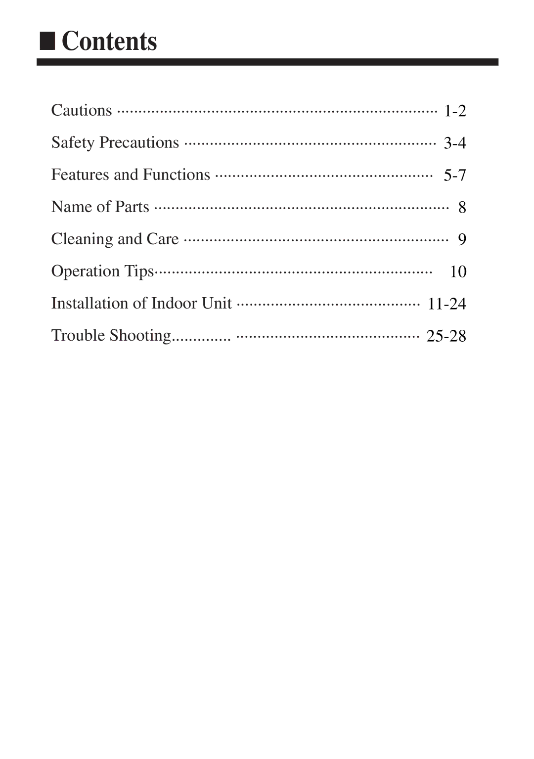 Haier AC362AFEAA, AC522AFERA, AC482AFEAA, AC602AFEAA, AC362AFERA, AC282AFERA, AC282AFEAA installation manual Contents 