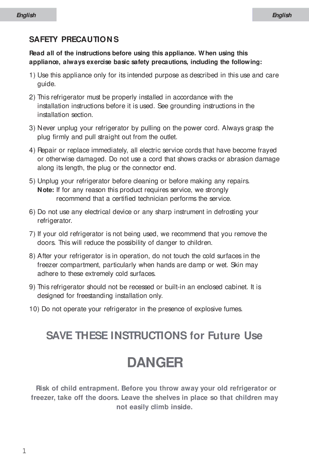 Haier ACM03ARW manual Save These Instructions for Future Use 