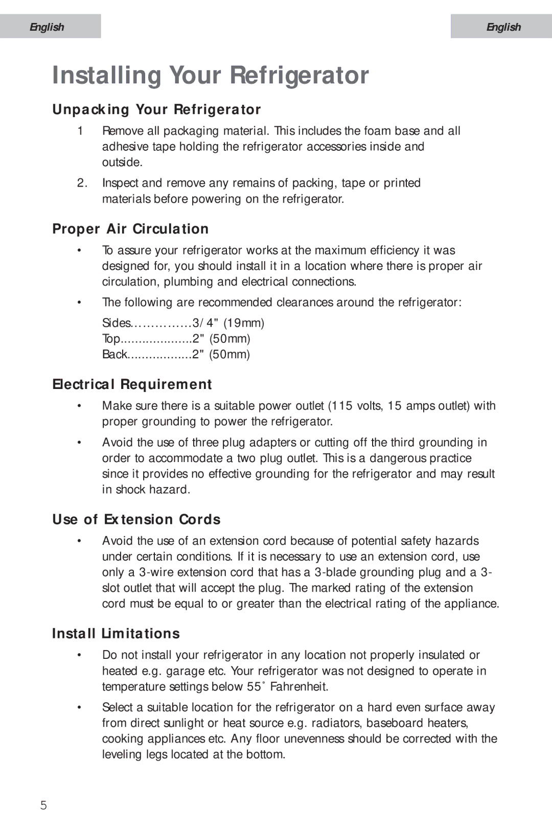 Haier ACM03ARW manual Installing Your Refrigerator 