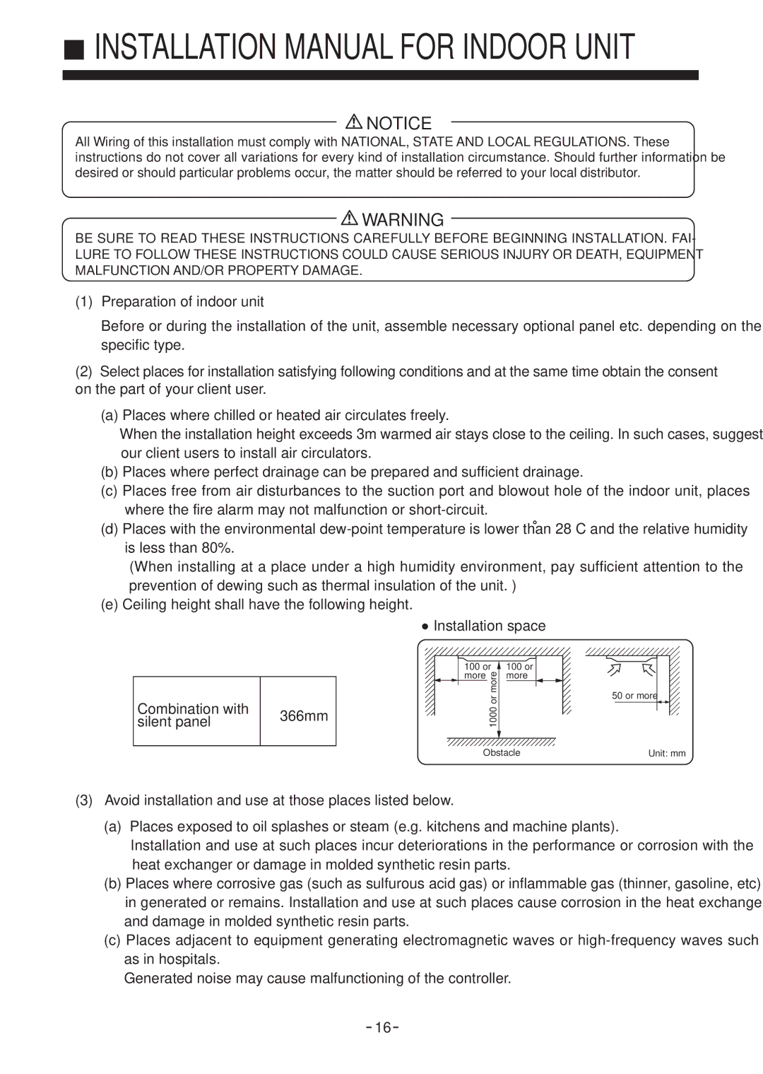 Haier AU142AFBIA, AD142AMBIA Preparation of indoor unit, Avoid installation and use at those places listed below 