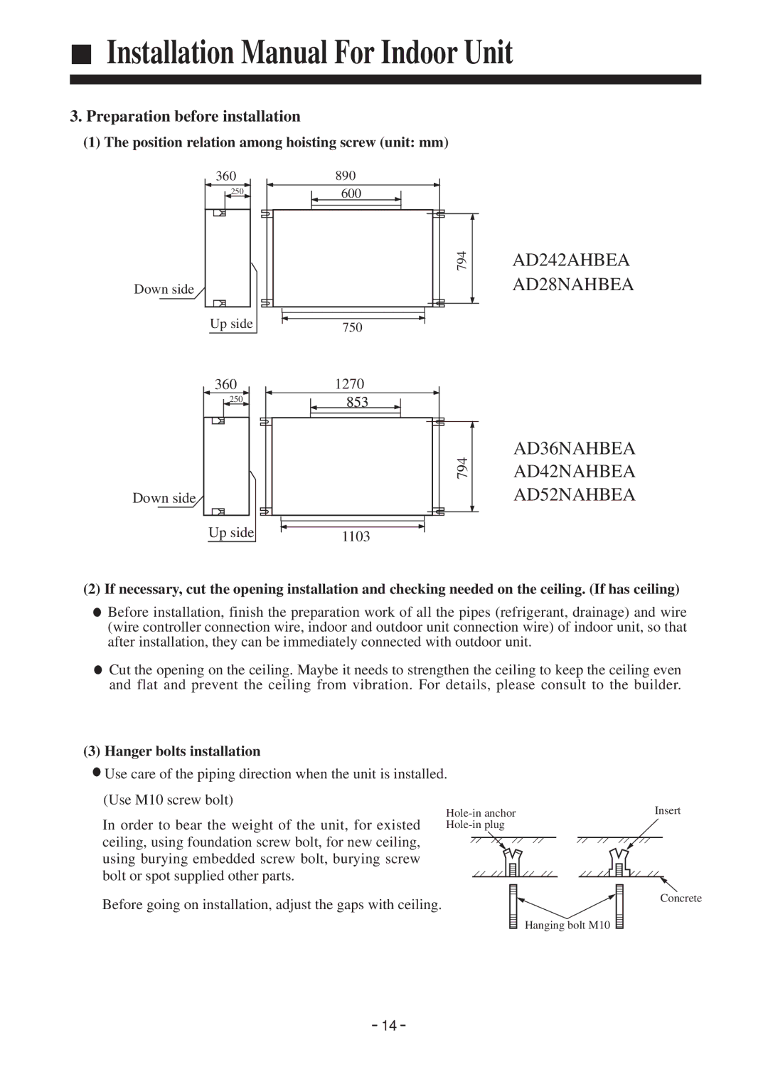 Haier AD242AHBEA, AD28NAHBEA instruction manual AD36NAHBEA AD42NAHBEA AD52NAHBEA, Preparation before installation 