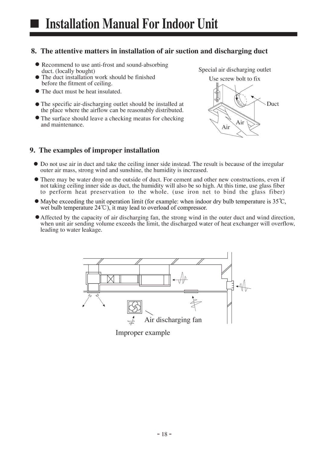 Haier AD28NAHBEA, AD242AHBEA, AD52NAHBEA, AD36NAHBEA, AD42NAHBEA instruction manual Examples of improper installation 