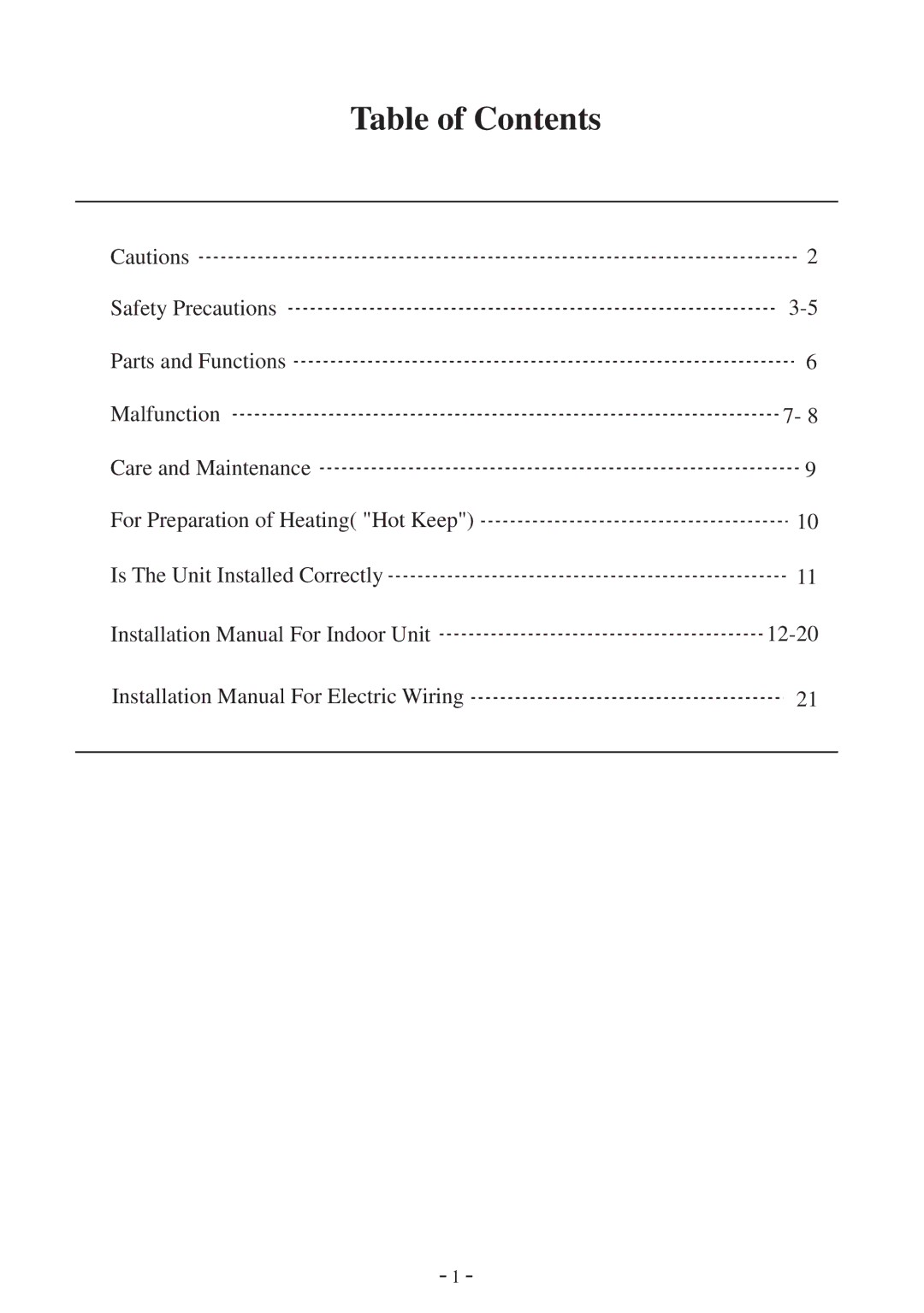 Haier AD36NAHBEA, AD242AHBEA, AD52NAHBEA, AD42NAHBEA, AD28NAHBEA instruction manual Table of Contents 