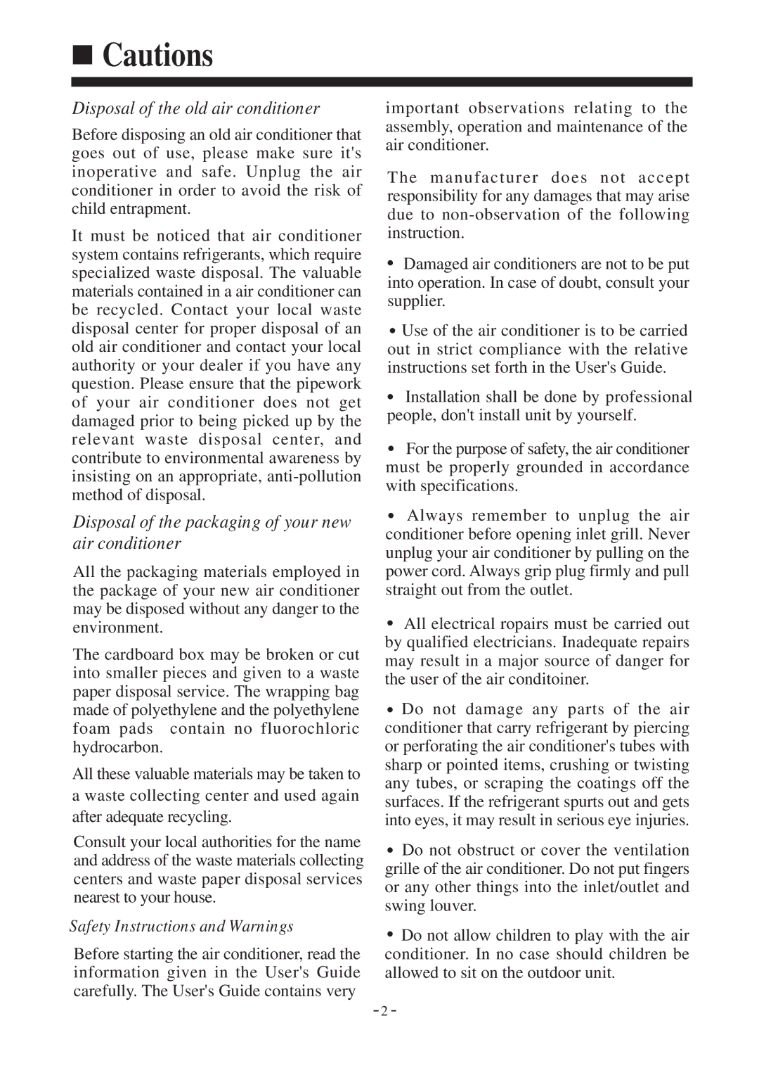 Haier AD42NAHBEA, AD242AHBEA, AD52NAHBEA, AD36NAHBEA, AD28NAHBEA instruction manual Disposal of the old air conditioner 