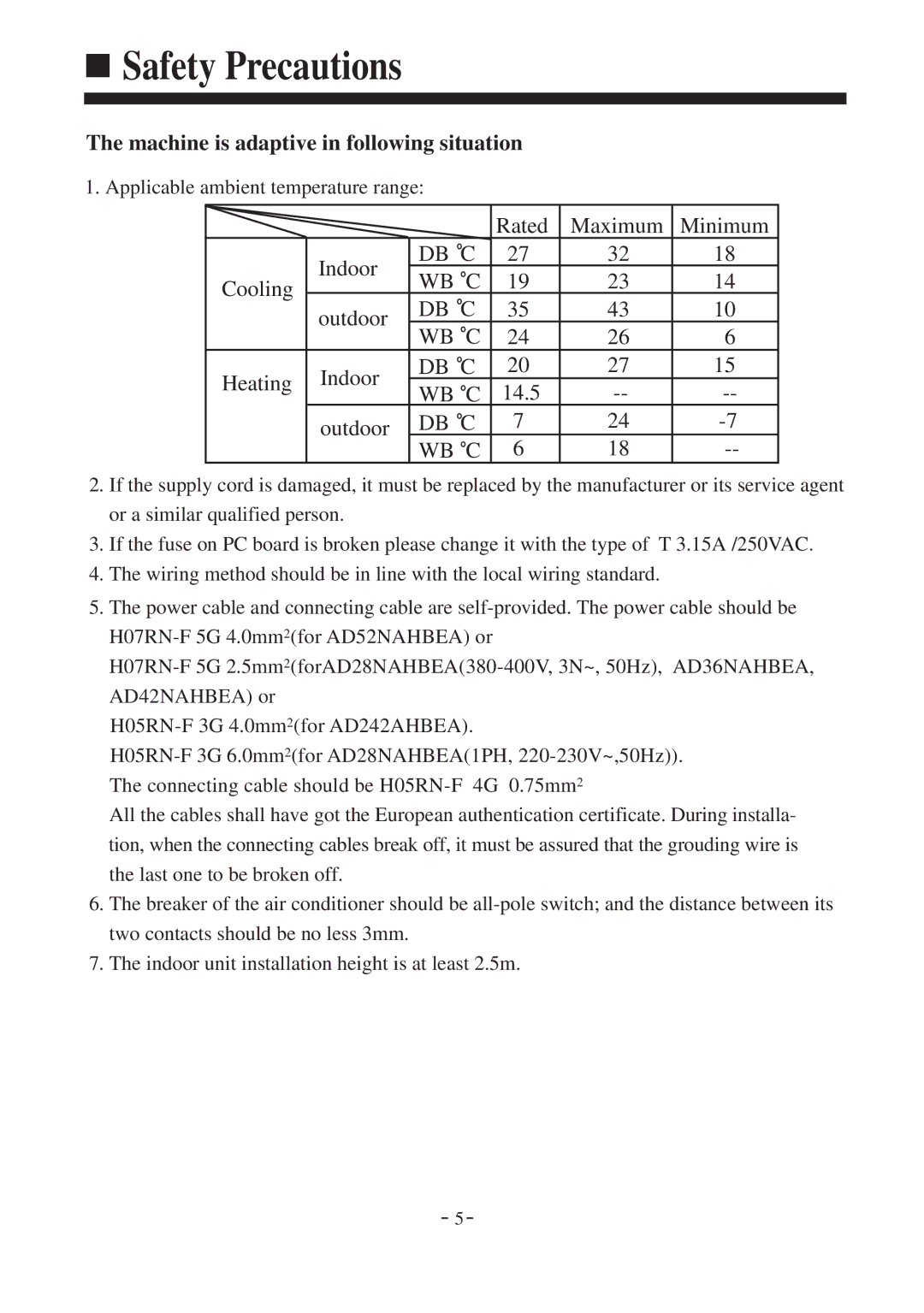 Haier AD52NAHBEA, AD242AHBEA, AD36NAHBEA, AD42NAHBEA, AD28NAHBEA instruction manual Machine is adaptive in following situation 