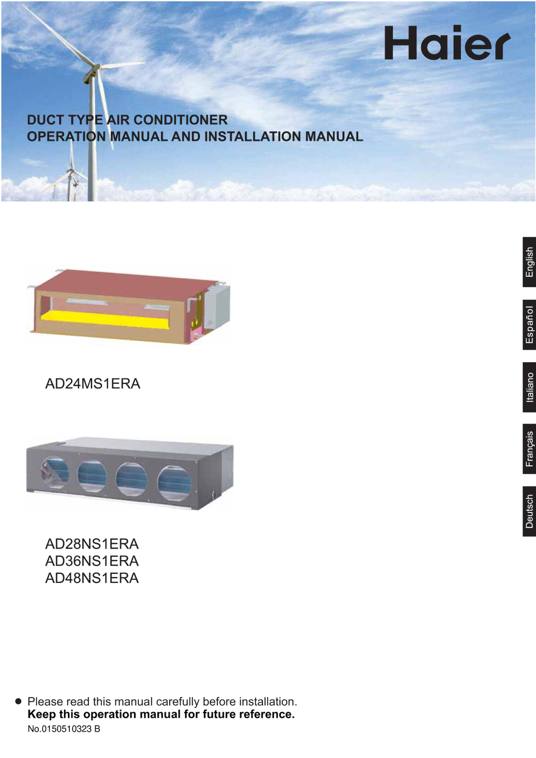 Haier AD28NS1ERA, AD24MS1ERA, AD36NS1ERA, AD48NS1ERA operation manual Duct Type AIR Conditioner 