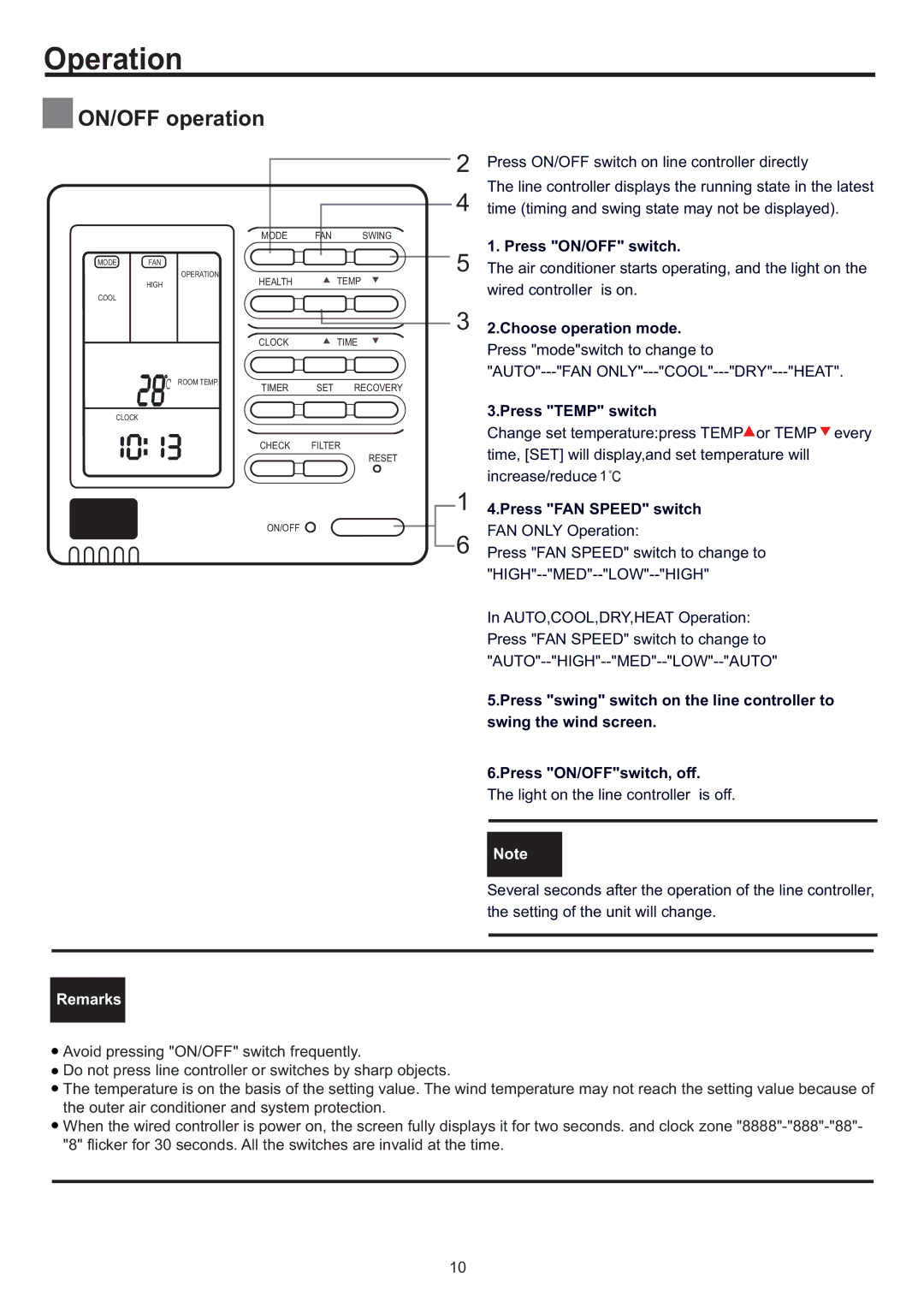 Haier AD24MS1ERA, AD28NS1ERA, AD36NS1ERA, AD48NS1ERA operation manual Operation, Remarks 