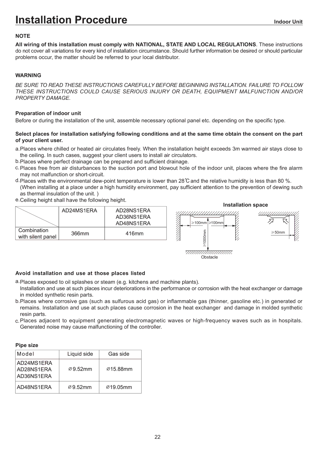 Haier AD24MS1ERA, AD28NS1ERA, AD36NS1ERA, AD48NS1ERA operation manual Installation Procedure 