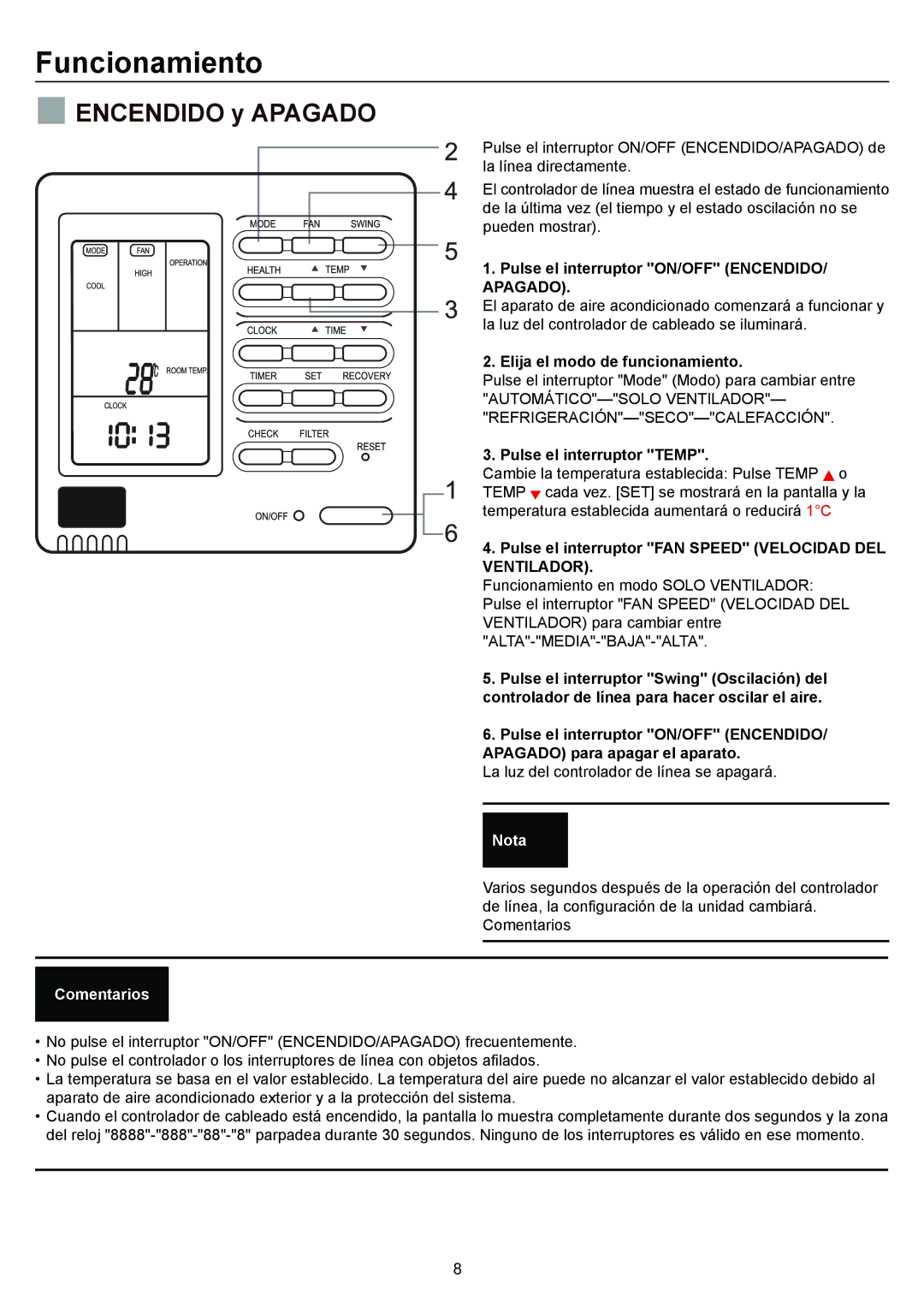 Haier AD36NS1ERA, AD24MS1ERA, AD28NS1ERA, AD48NS1ERA operation manual Funcionamiento,  Encendido y Apagado, Nota 