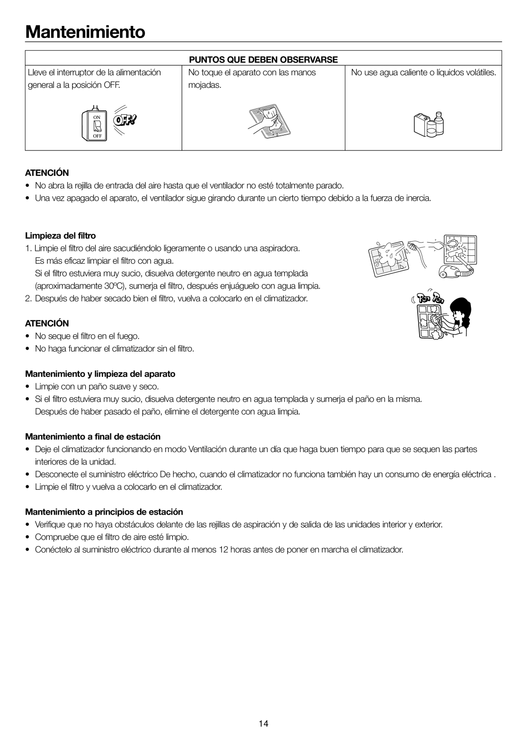 Haier AD24MS1ERA, AD28NS1ERA, AD36NS1ERA, AD48NS1ERA operation manual Mantenimiento, Puntos QUE Deben Observarse 