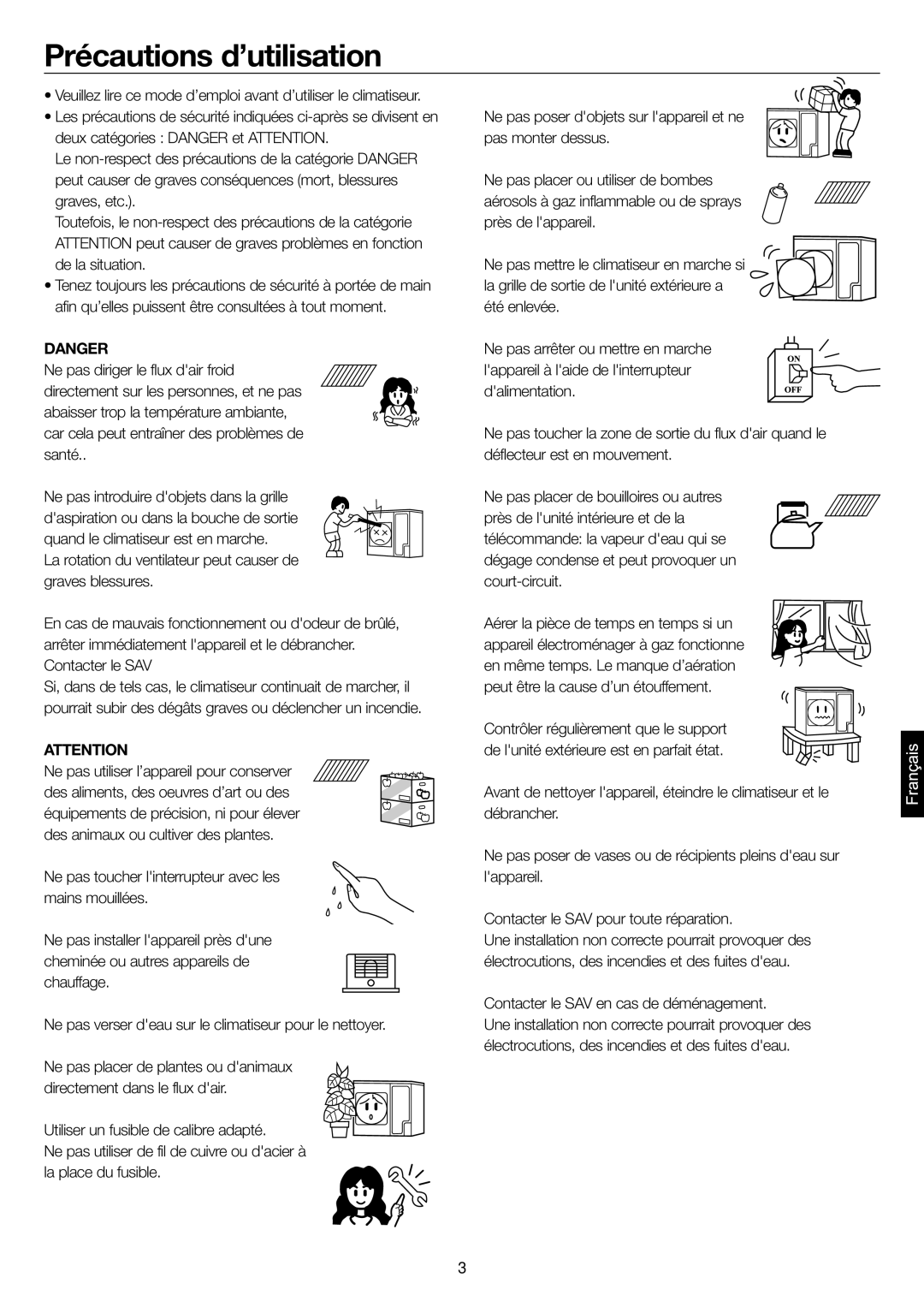 Haier AD28NS1ERA, AD24MS1ERA, AD36NS1ERA, AD48NS1ERA Précautions d’utilisation, Contacter le SAV en cas de déménagement 