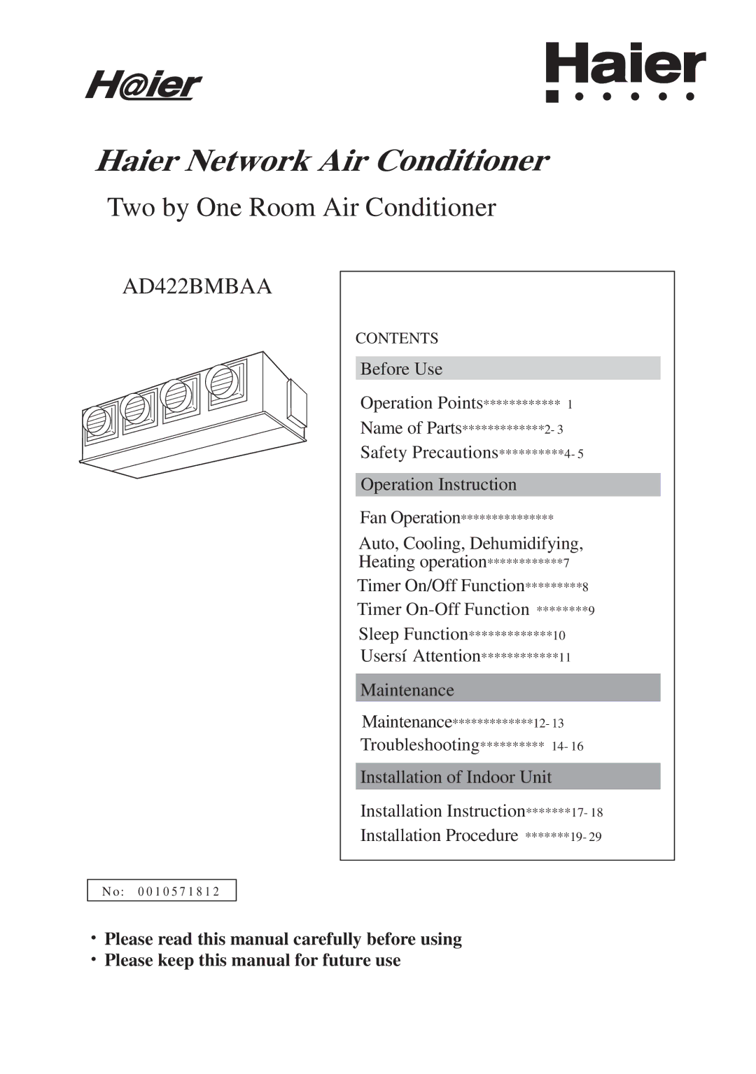 Haier AD422BMBAA manual Before Use Operation Points, Safety Precautions**********4-5 Operation Instruction 