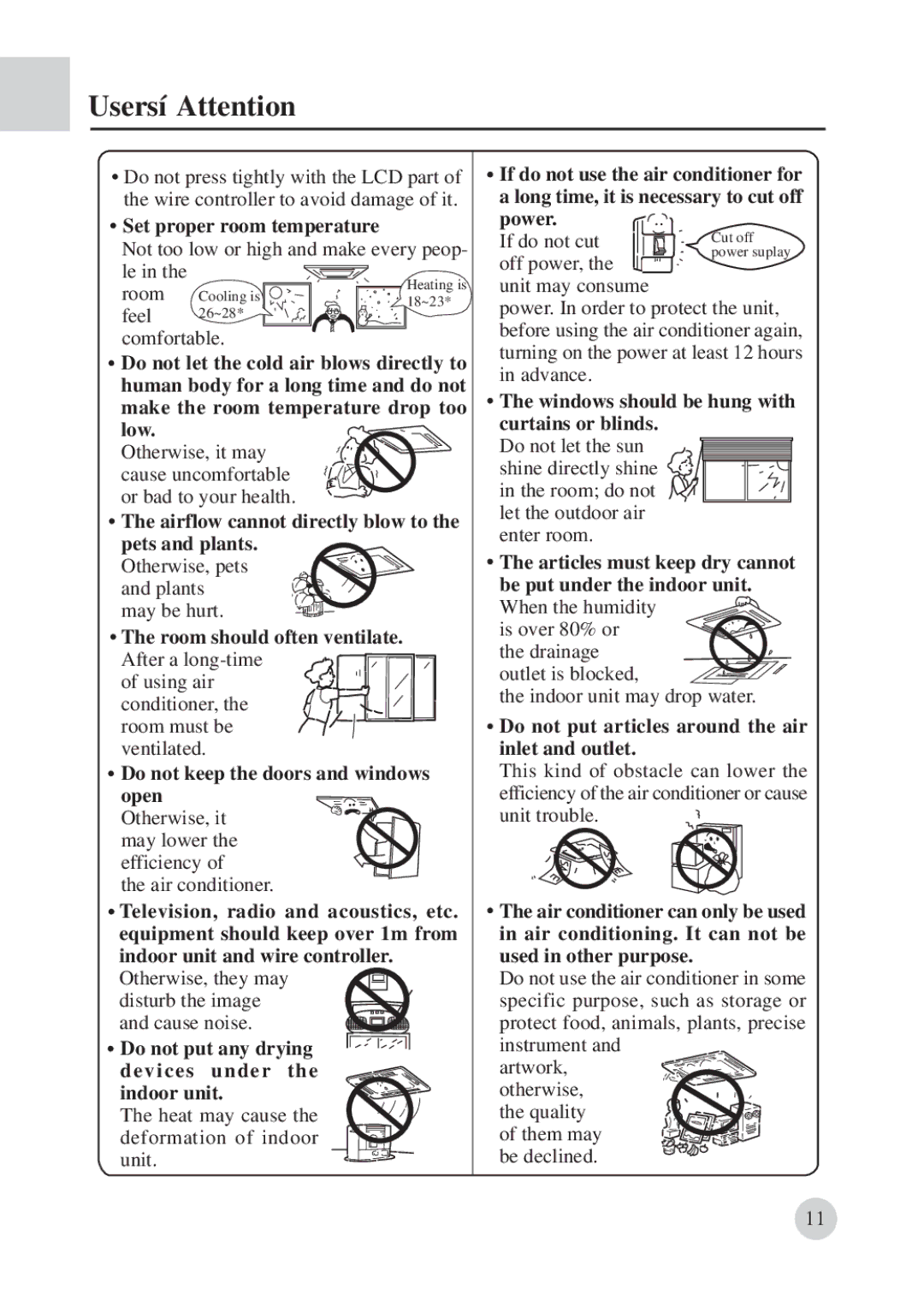 Haier AD422BMBAA manual Usersí Attention, Do not put articles around the air inlet and outlet 