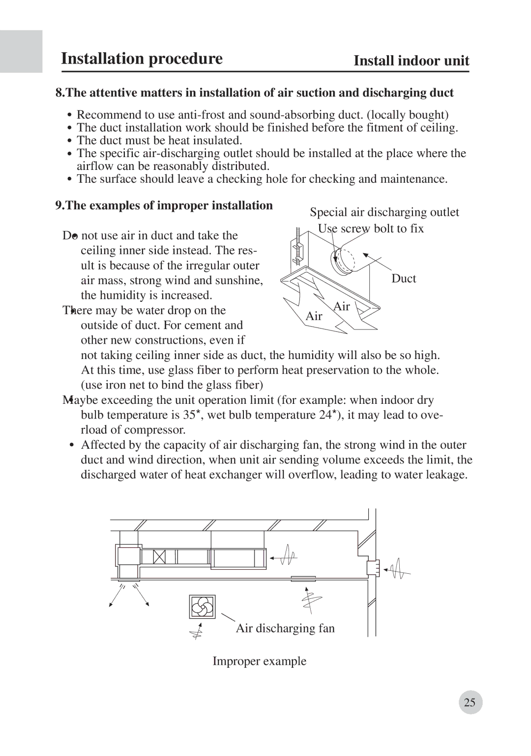 Haier AD422BMBAA manual Examples of improper installation, Special air discharging outlet 