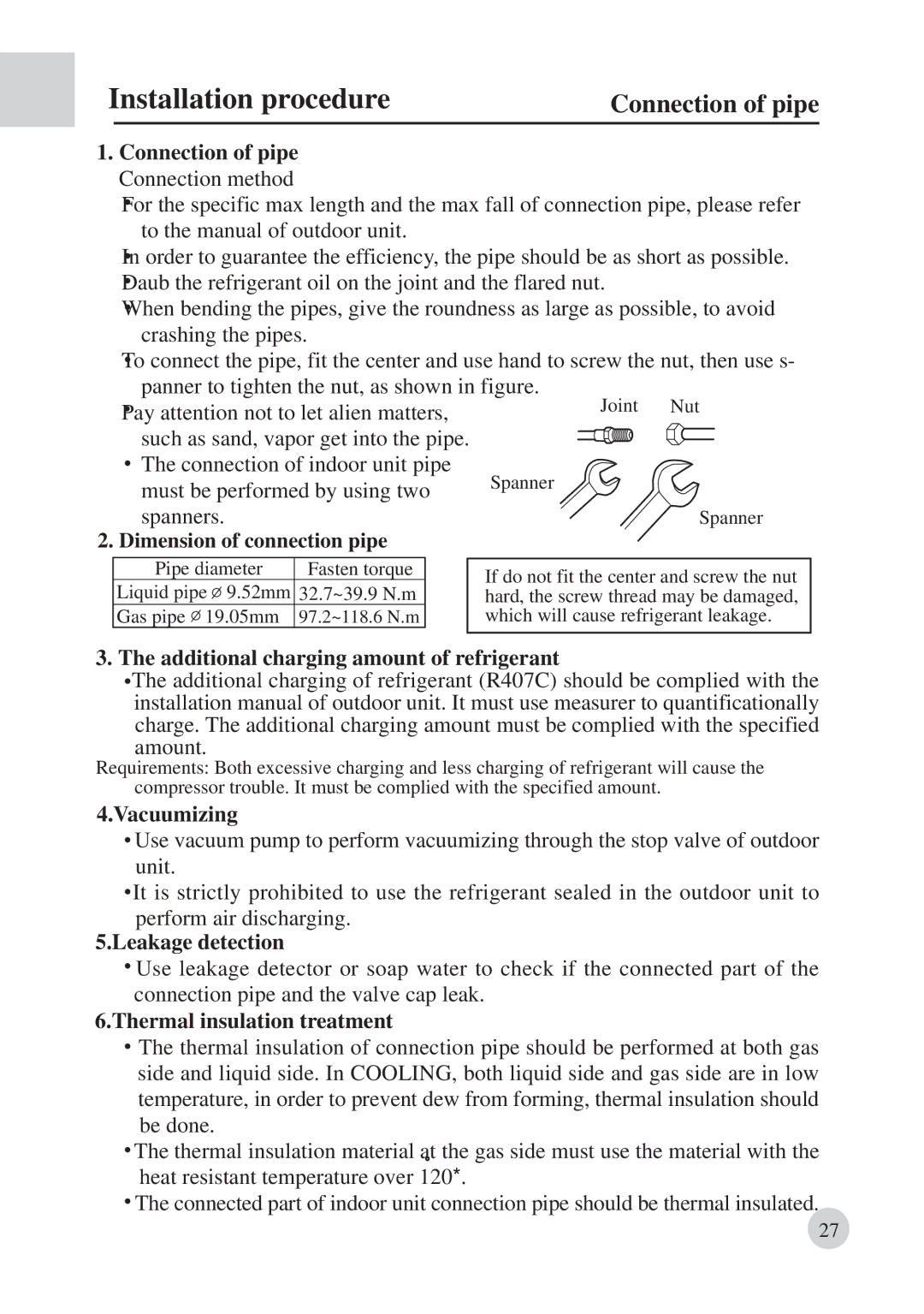 Haier AD422BMBAA manual Connection of pipe 