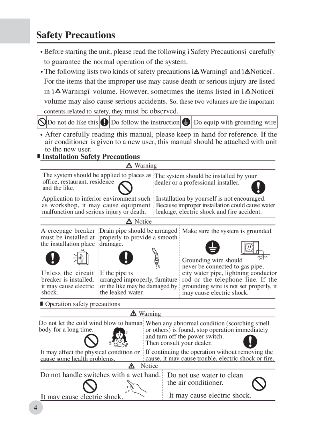 Haier AD422BMBAA manual Installation Safety Precautions 