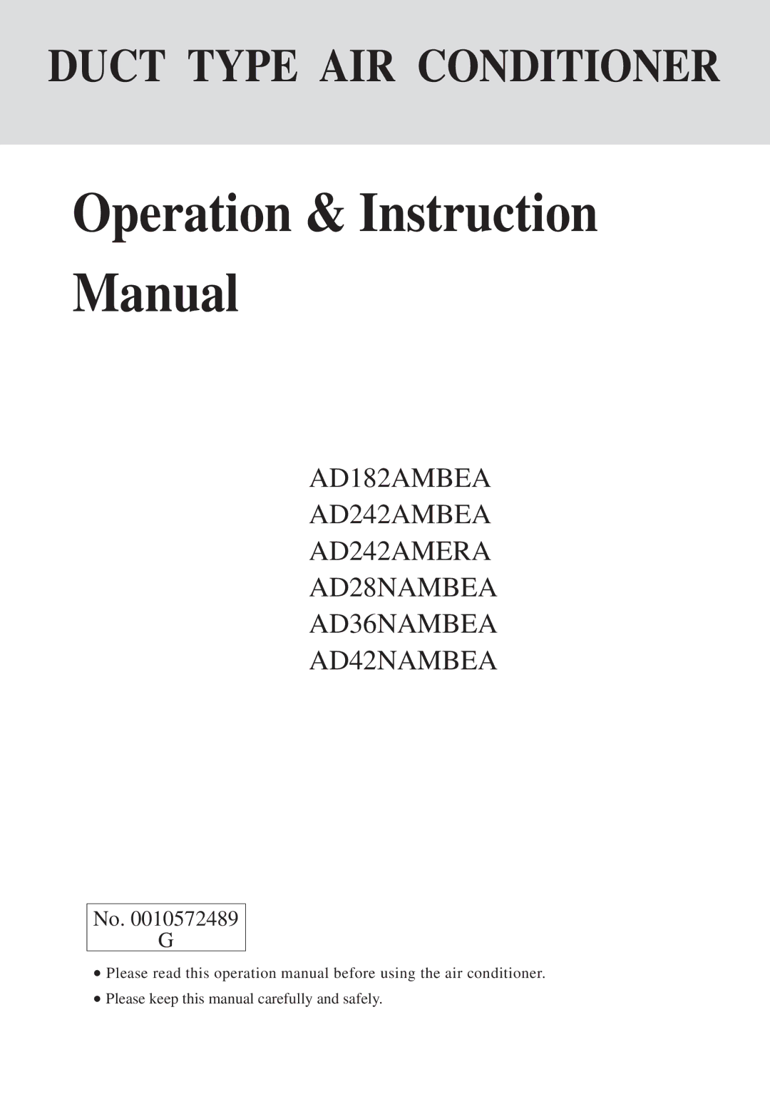 Haier AD36NAMBEA, AD42NAMBEA, AD28NAMBEA, AD242AMBEA, AD182AMBEA instruction manual Duct Type AIR Conditioner 