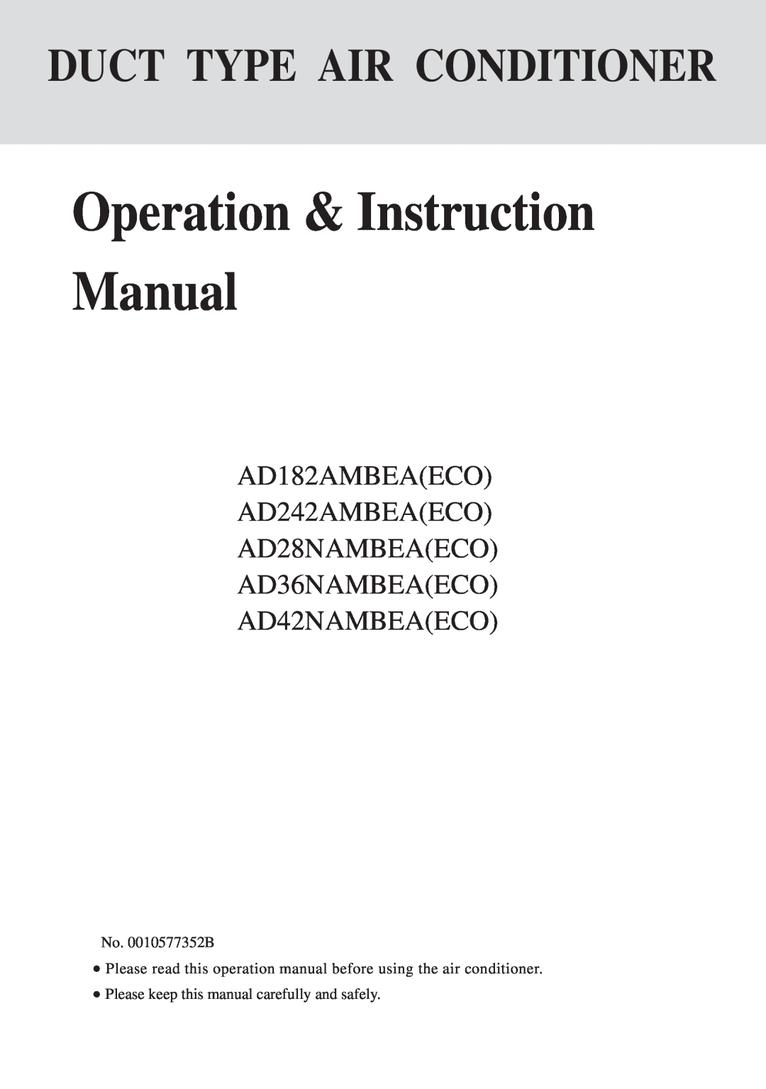 Haier AD36NAMBEA(ECO) instruction manual Duct Type Air Conditioner, AD182AMBEAECO AD242AMBEAECO AD28NAMBEAECO 