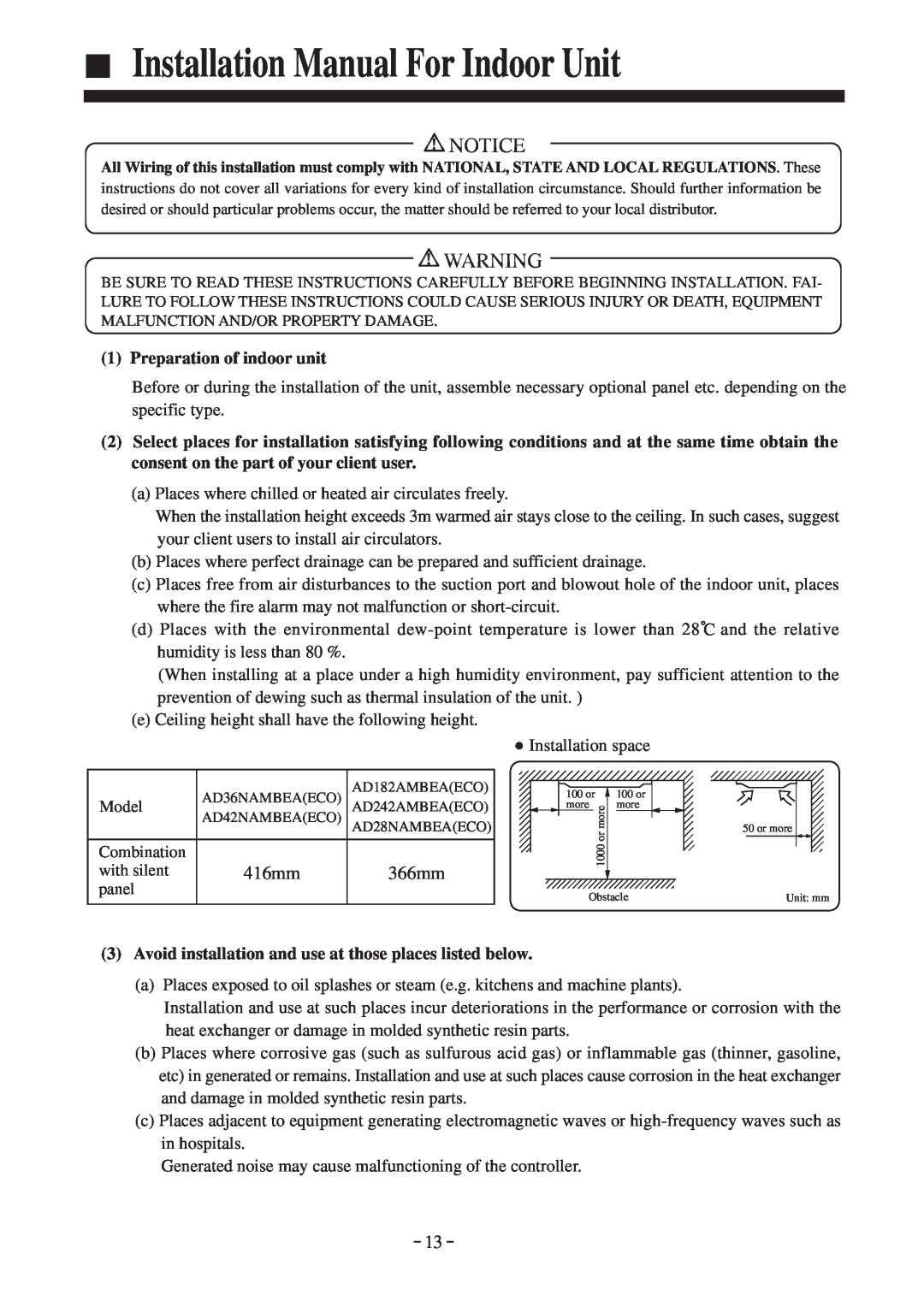 Haier AD182AMBEA(ECO), AD42NAMBEA(ECO), AD36NAMBEA(ECO), AD28NAMBEA(ECO), AD242AMBEA(ECO) Installation Manual For Indoor Unit 