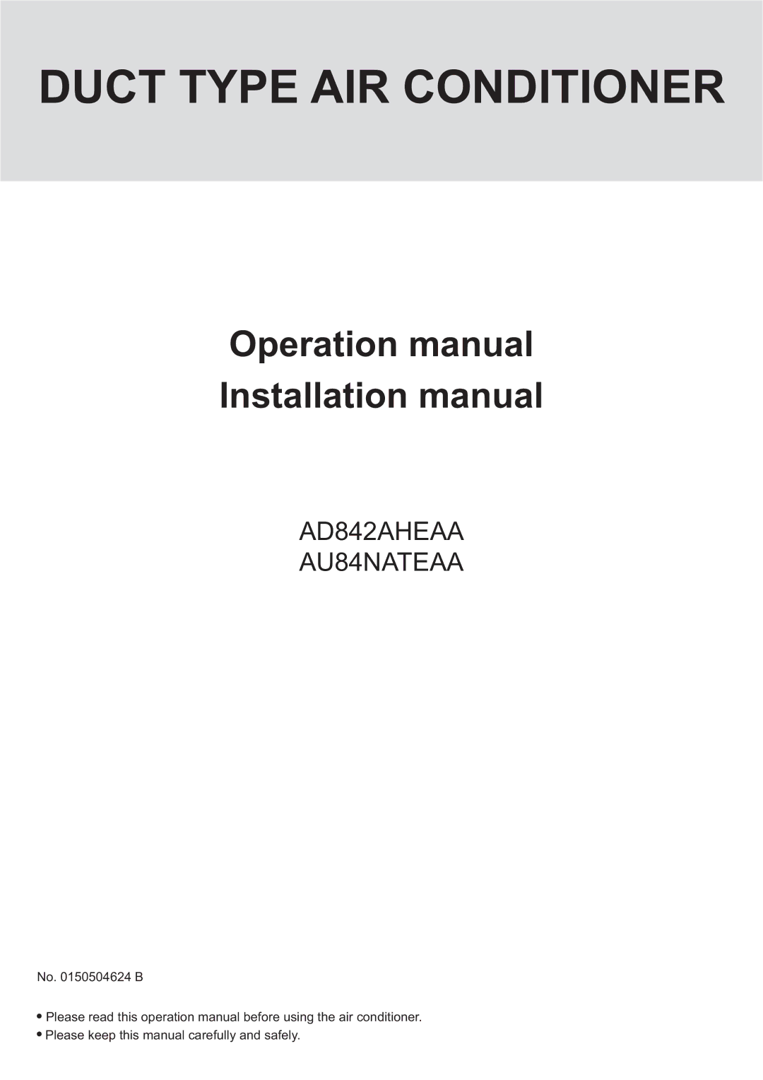 Haier AU84NATEAA, AD842AHEAA operation manual Duct Type AIR Conditioner 