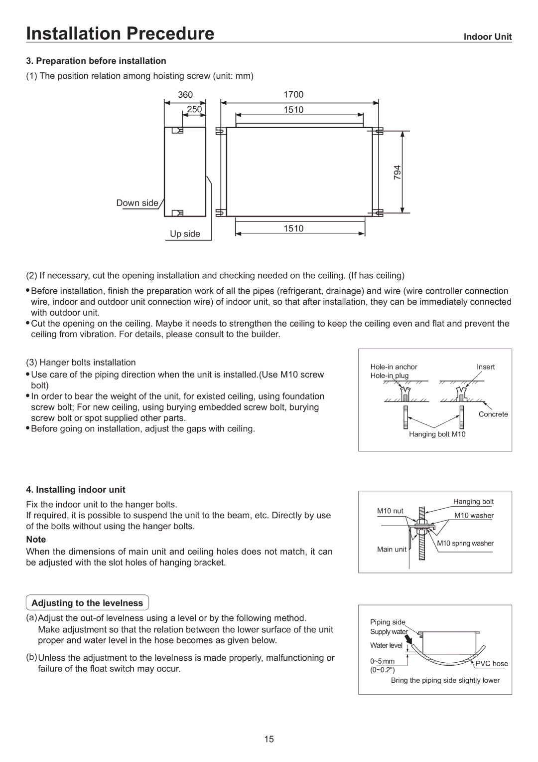 Haier AD842AHEAA Indoor Unit Preparation before installation, Installing indoor unit, Adjusting to the levelness 