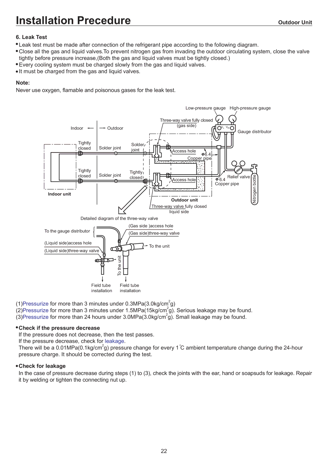 Haier AU84NATEAA, AD842AHEAA operation manual Outdoor Unit Leak Test, Check if the pressure decrease, Check for leakage 