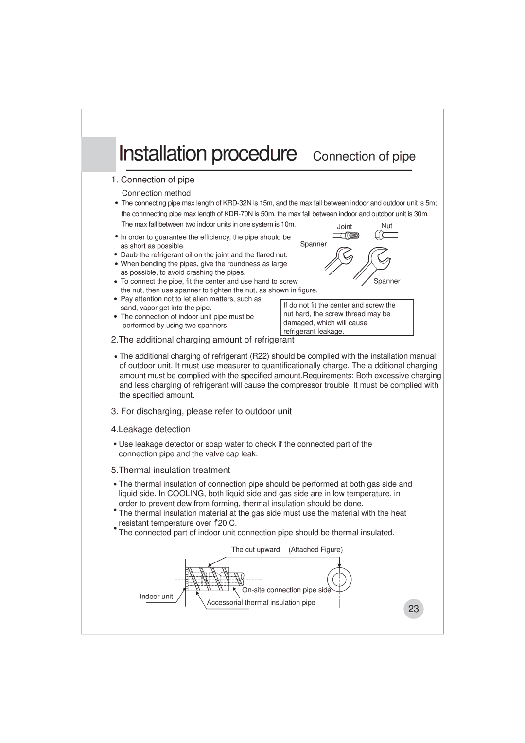 Haier AE122BCAAA (H2EM-18H03) manual Installation procedure Connection of pipe, Additional charging amount of refrigerant 