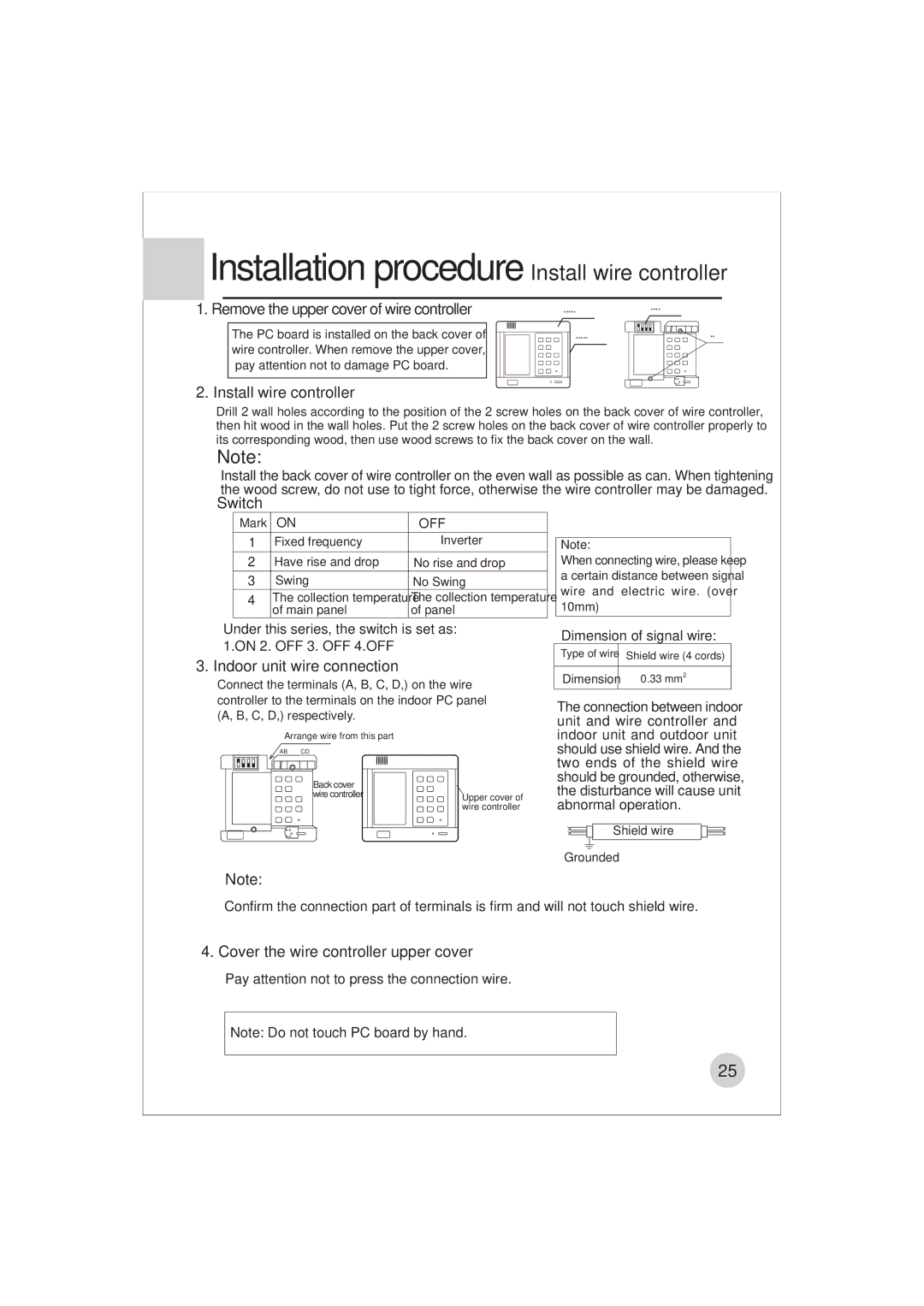 Haier AE122BCAAA (H2EM-18H03) manual Installation procedure Install wire controller 