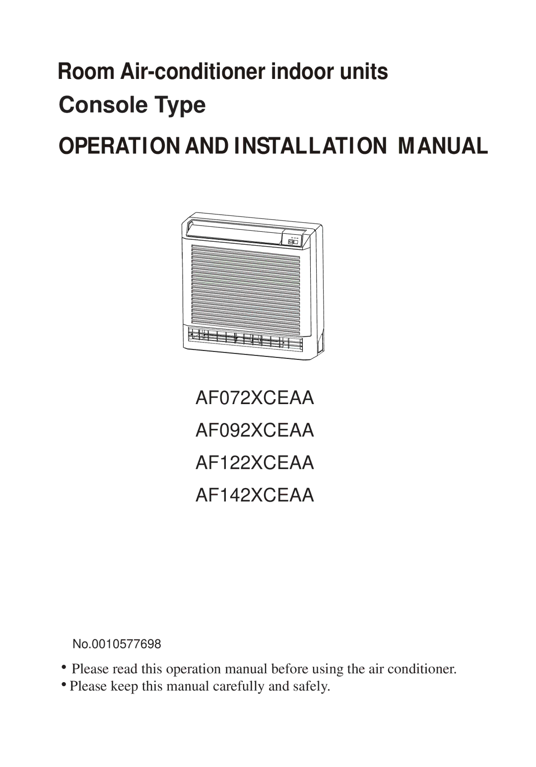 Haier AF072XCEAA, AF142XCEAA, AF092XCEAA, AF122XCEAA installation manual Operation and Installation Manual 