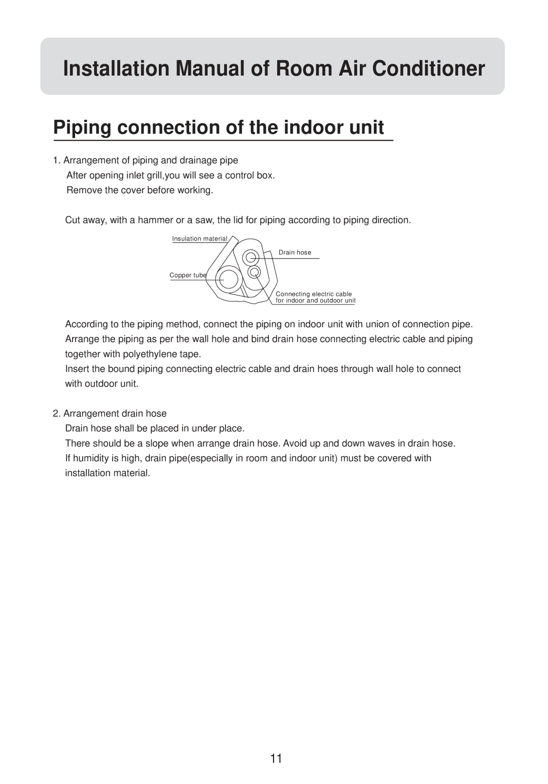 Haier AF072XCEAA, AF142XCEAA, AF092XCEAA, AF122XCEAA installation manual Piping connection of the indoor unit 