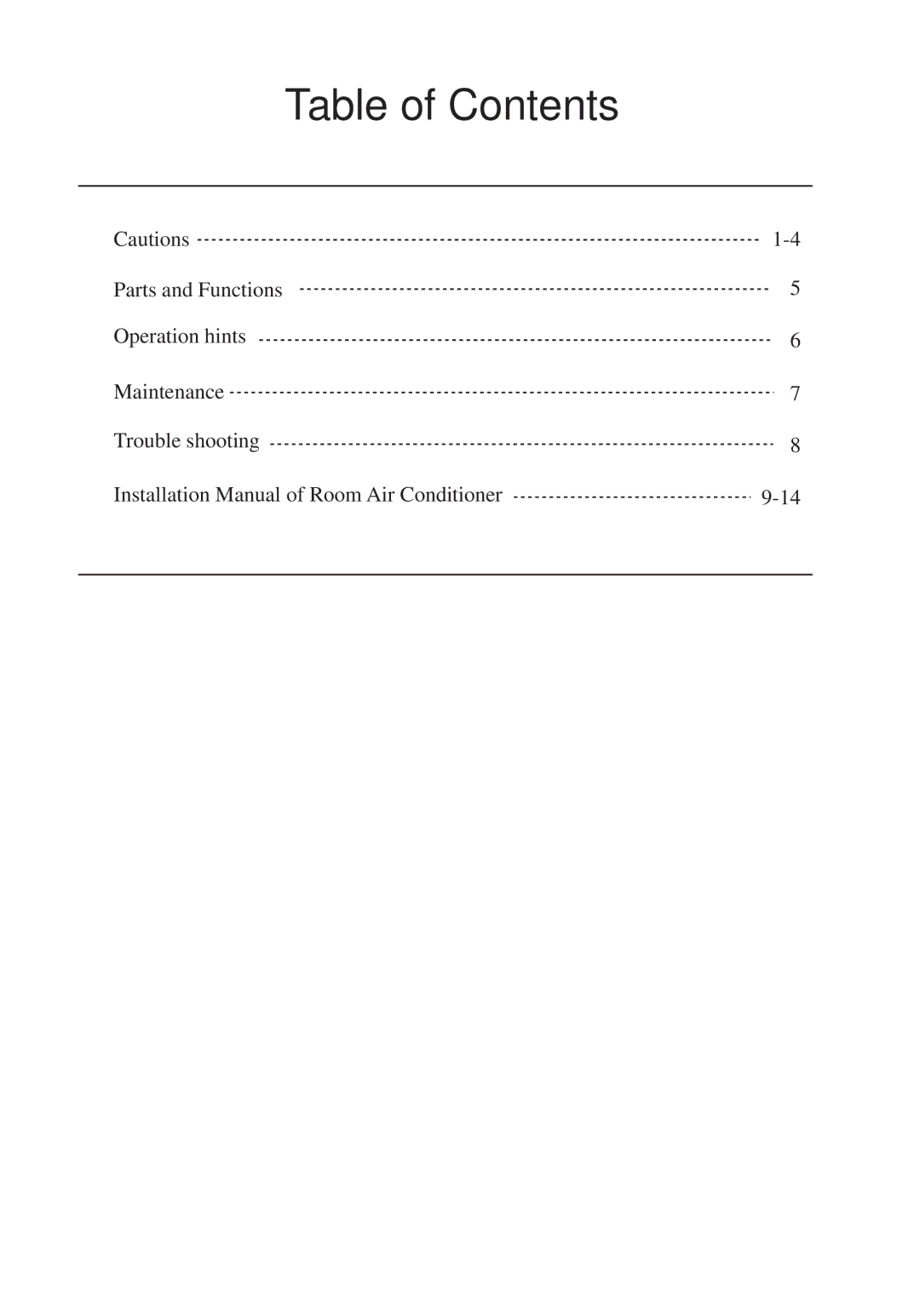 Haier AF092XCEAA, AF142XCEAA, AF072XCEAA, AF122XCEAA installation manual Table of Contents 