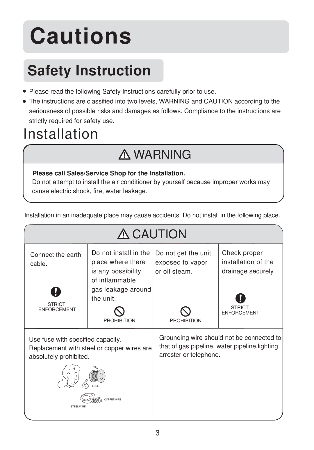 Haier AF072XCEAA, AF142XCEAA, AF092XCEAA, AF122XCEAA installation manual Safety Instruction 