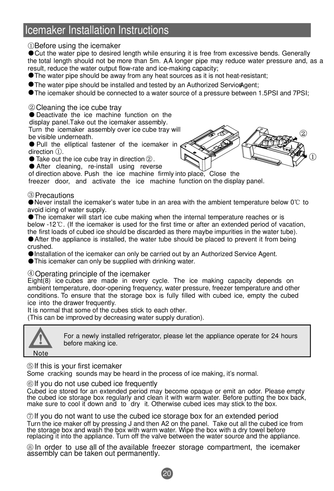 Haier CFL629CX, AFD630IX, CFL629CW, AFL628CW, AFL628CX manual Icemaker Installation Instructions 