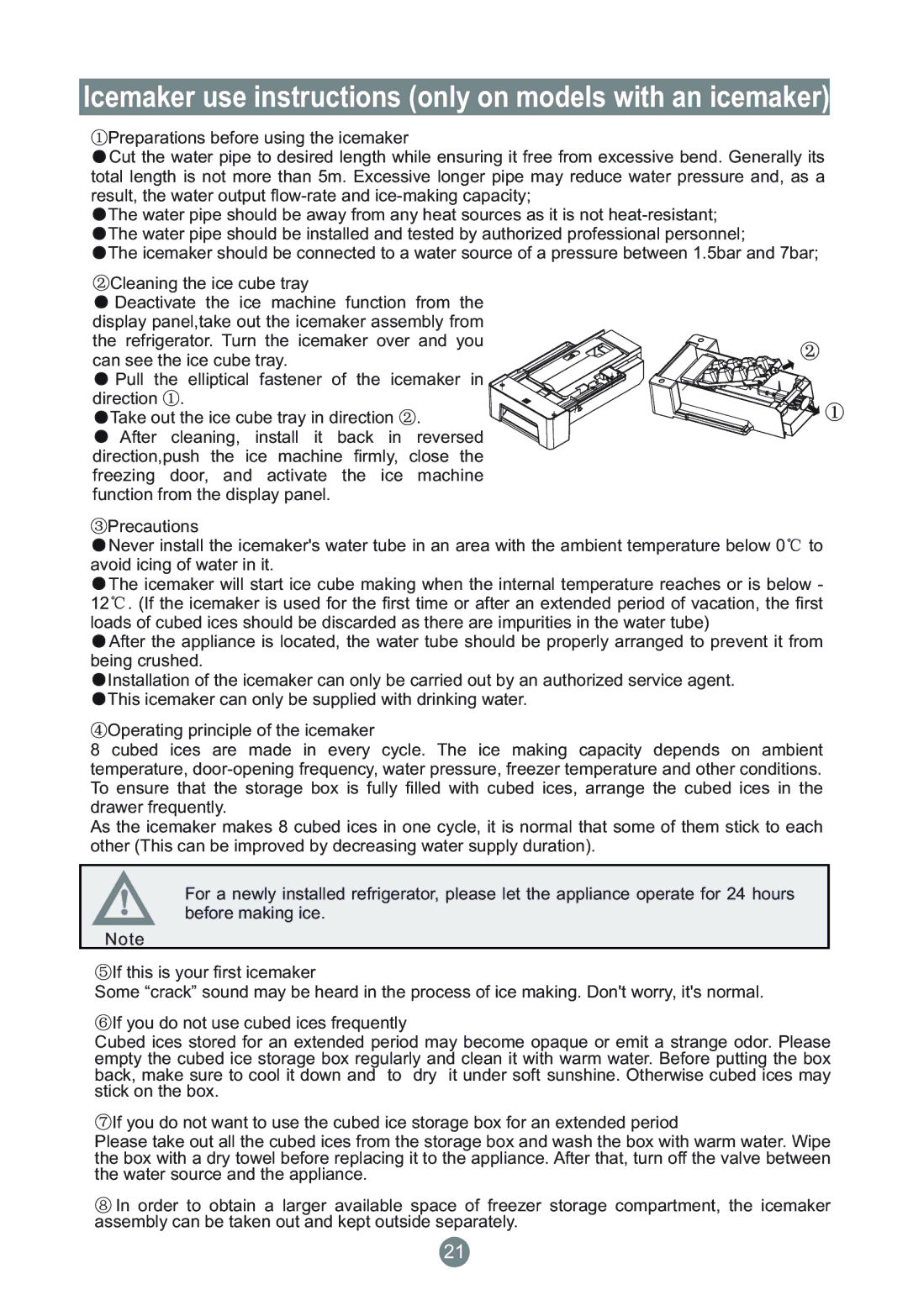 Haier AFD630IB, AFD634CX, AFD633IX, AFL631CW, AFL634CB, CFE533CW Icemaker use instructions only on models with an icemaker 