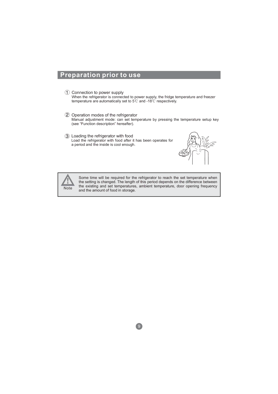 Haier AFD631CB manual Connection to power supply, Operation modes of the refrigerator, Loading the refrigerator with food 