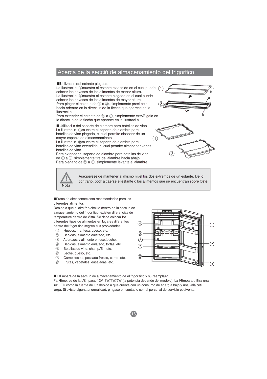 Haier AFD630IB manual Utilización del estante plegable La ilustración, Colocar los envases de los alimentos de menor altura 