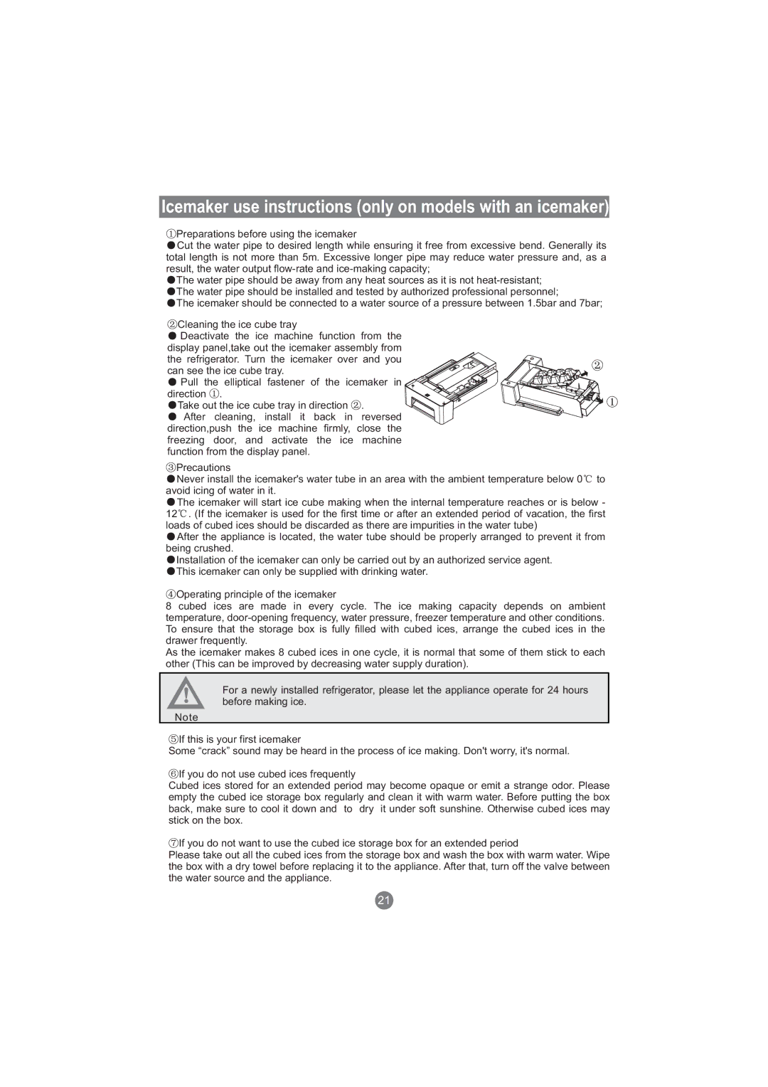 Haier AFD630IX, AFT630IX, AFD631CB, AFL631CB, AFD631CS, CFE533CW Icemaker use instructions only on models with an icemaker 