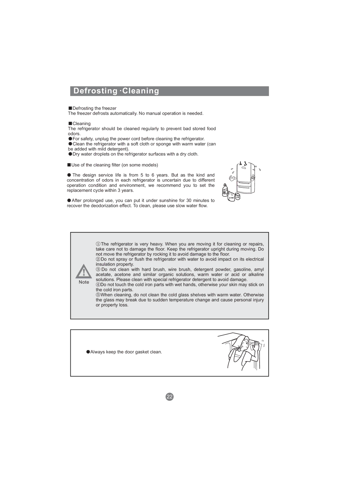 Haier AFL631CB, AFT630IX, AFD631CB, AFD630IX, AFD631CS, CFE533CW, AFL631CS, AFD631CX, AFD630IS, CFE533AW manual Defrosting ·Cleaning 