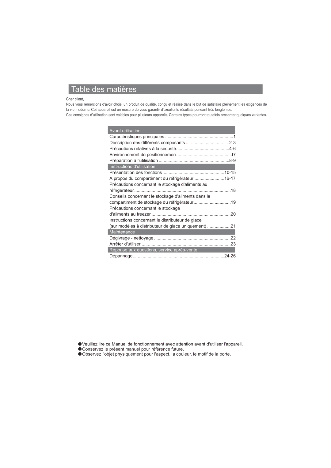 Haier AFD631CS, AFT630IX, AFD631CB, AFD630IX, AFL631CB Table des matières, Précautions concernant le stockage daliments au 