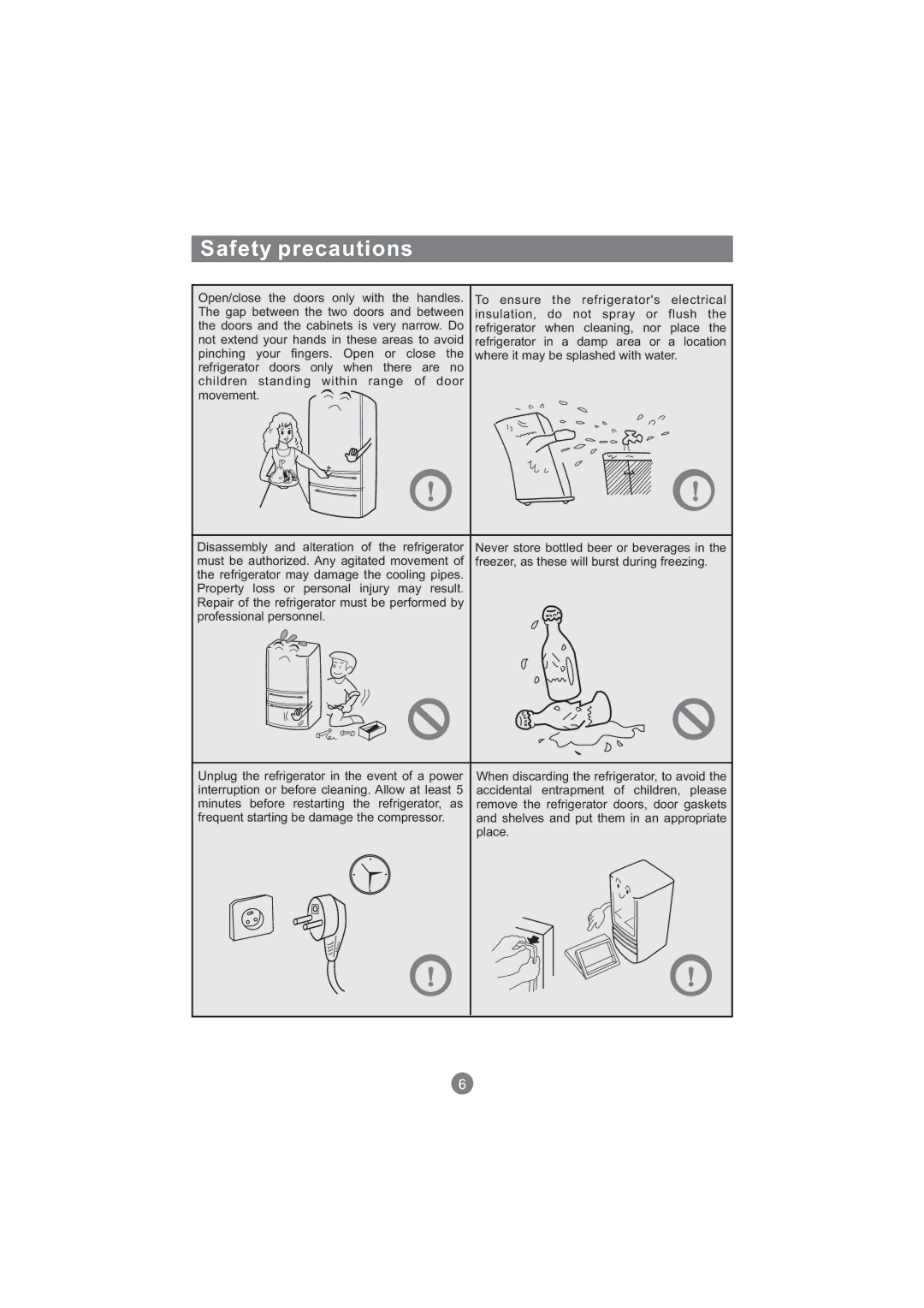 Haier CFE533AW, AFT630IX, AFD631CB, AFD630IX, AFL631CB, AFD631CS, CFE533CW, AFL631CS, AFD631CX, AFD630IS manual Safety precautions 