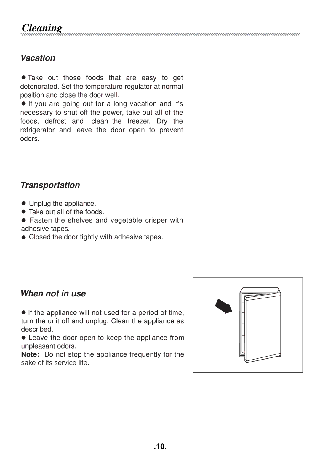 Haier AL92 manual Vacation, Transportation, When not in use 