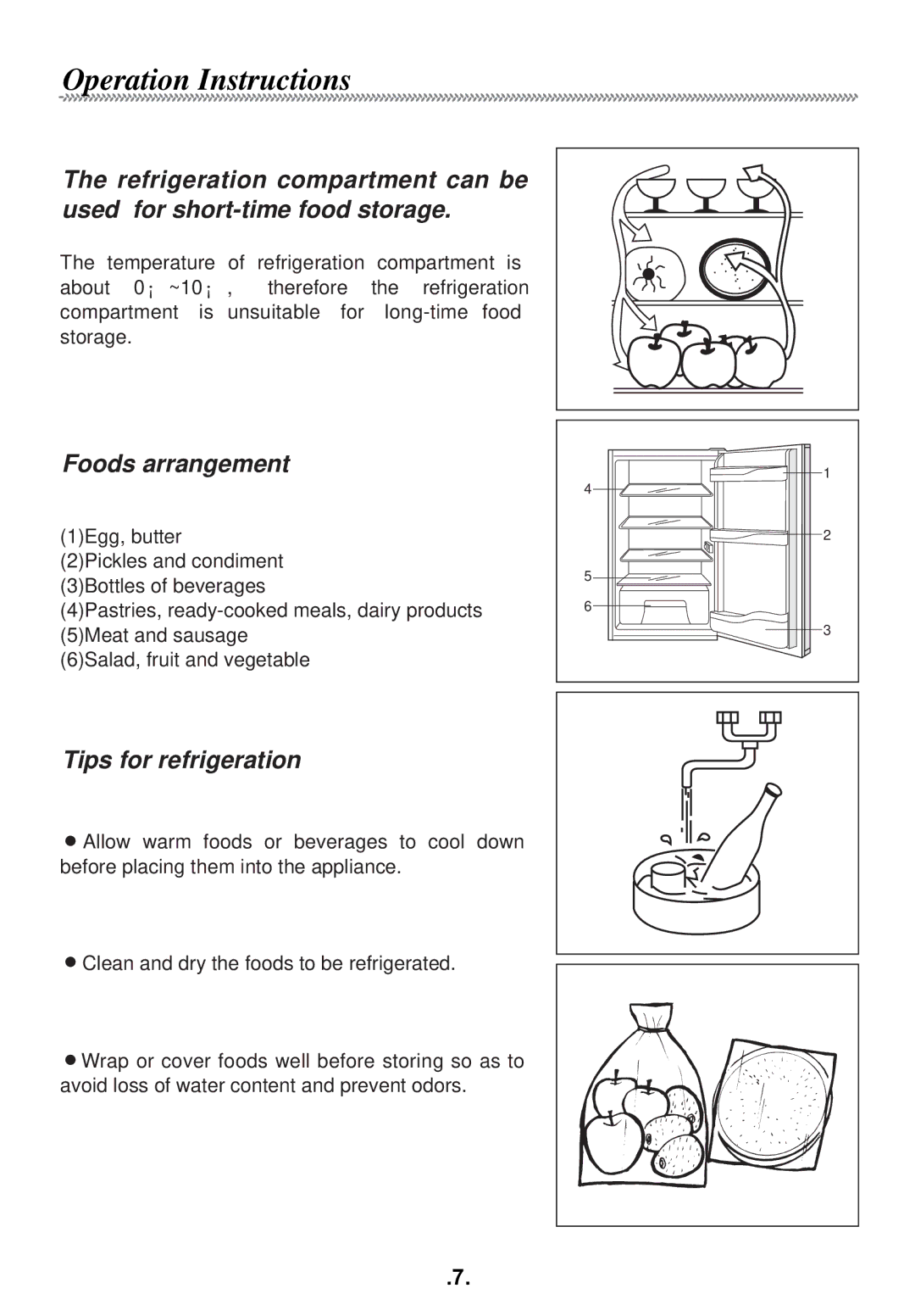 Haier AL92 manual Operation Instructions, Foods arrangement, Tips for refrigeration 