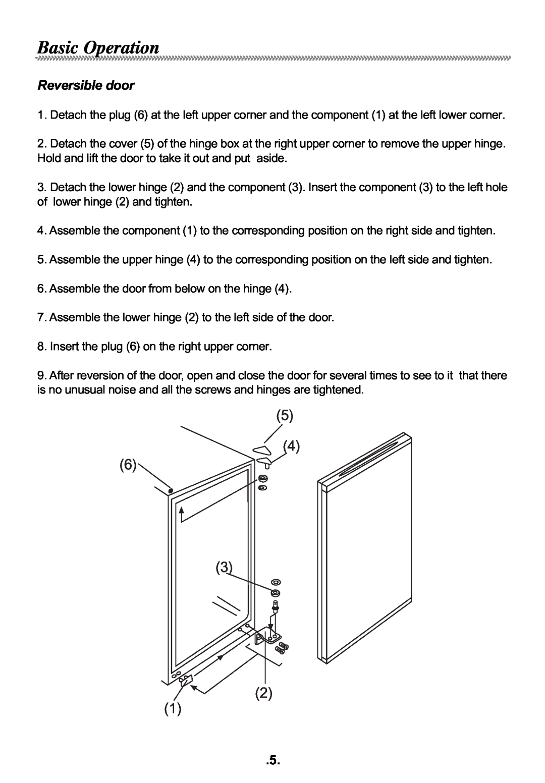 Haier AL92 manual Basic Operation, Reversible door 