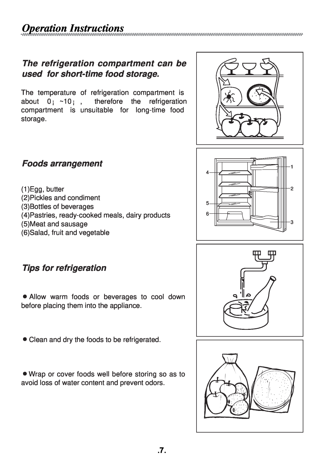 Haier AL92 manual Operation Instructions, The refrigeration compartment can be used for short-time food storage 