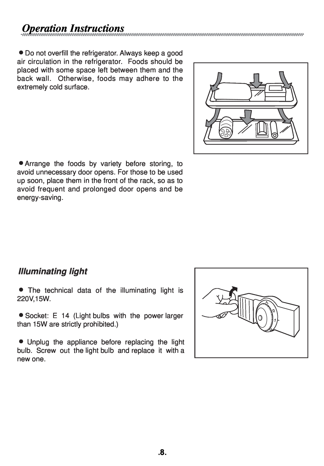 Haier AL92 manual Operation Instructions, Illuminating light 