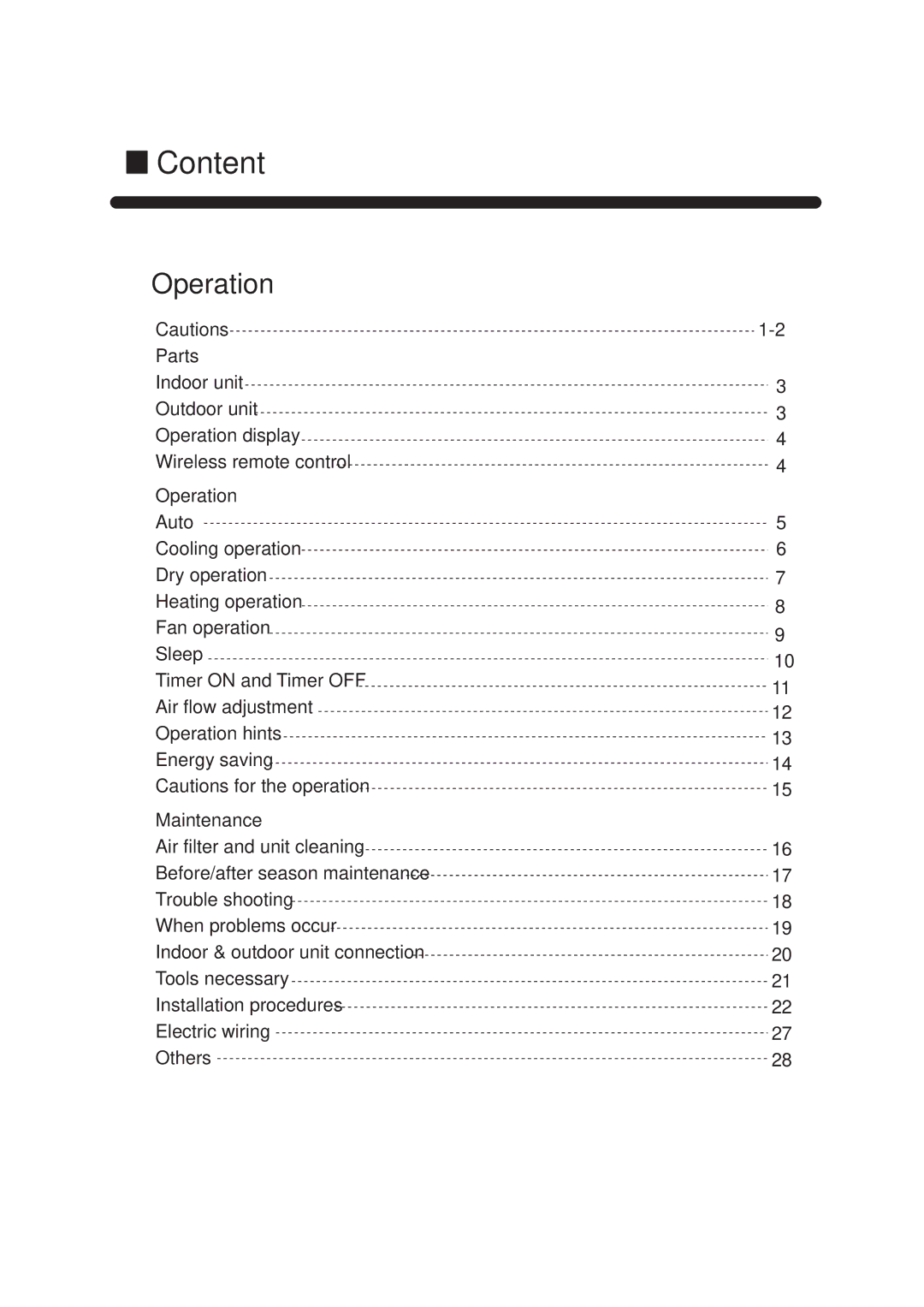 Haier HPU-44H03, AP42NACAAA, AP42NACMAA, HPU-42C03, AU42NAIAAA, AU42NAIMCA, 0010571223 operation manual Content, Operation 